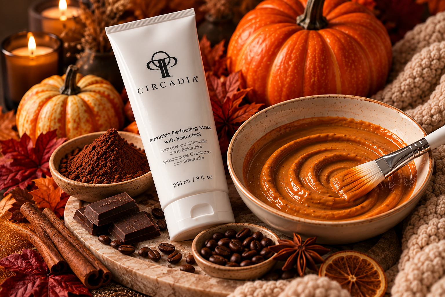 Circadia Pumpkin Perfecting Mask with cocoa and a pumpkin facial mixture